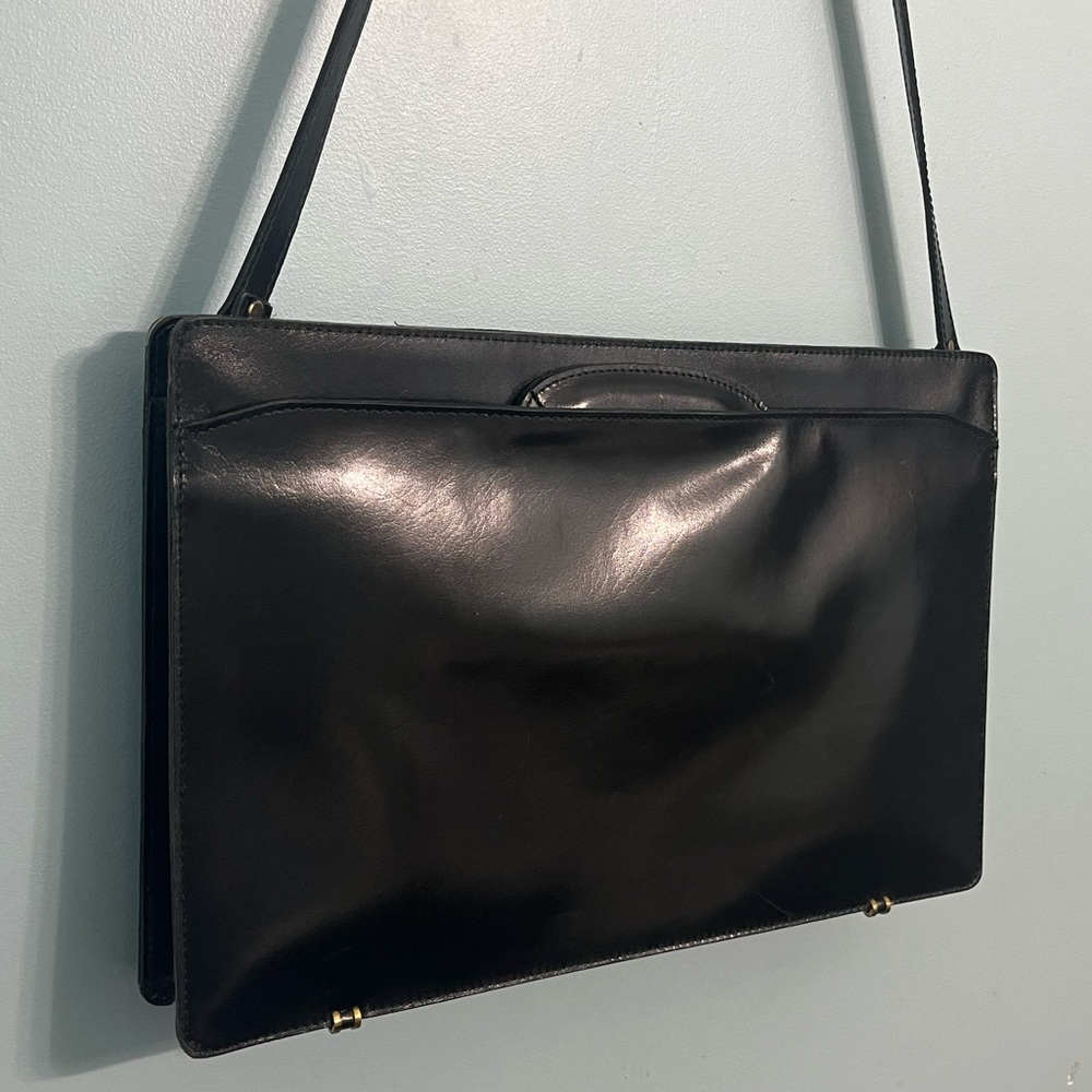 Vintage Handmade Black Patent Genuine Leather Portfolio Satchel/Briefcase - Picture 2 of 12